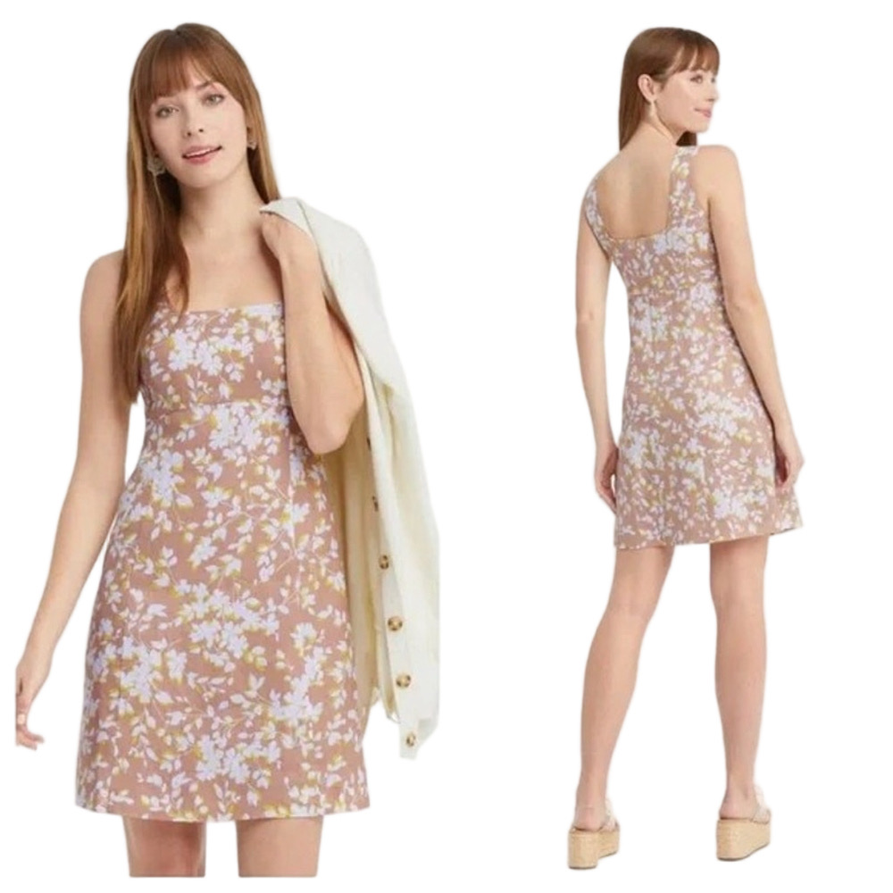 Draper James Sz 14 Linen Babydoll Dress in Yellow Shadow Floral